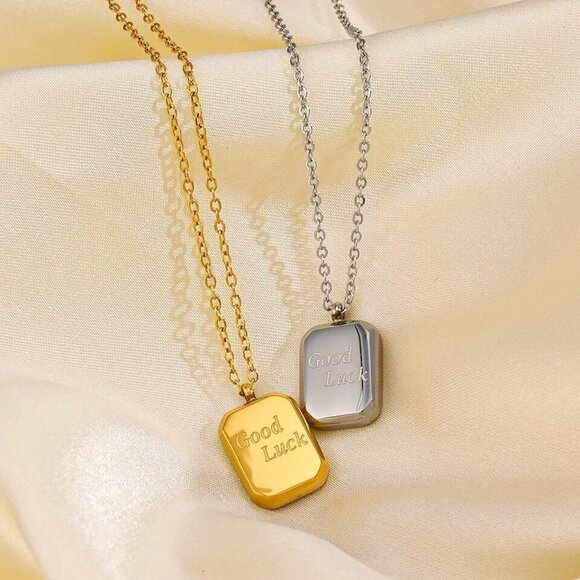 Simple Design Letter Good Luck Pendant Couple Necklace - Picture 3 of 10